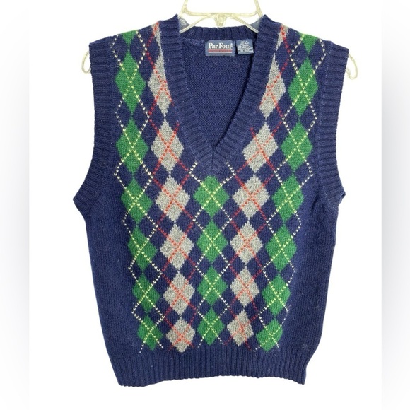 Vintage Par Four  SportsWear Wool Sweater Vest V Neck Large Mens Argyle Grandpa - Picture 8 of 13
